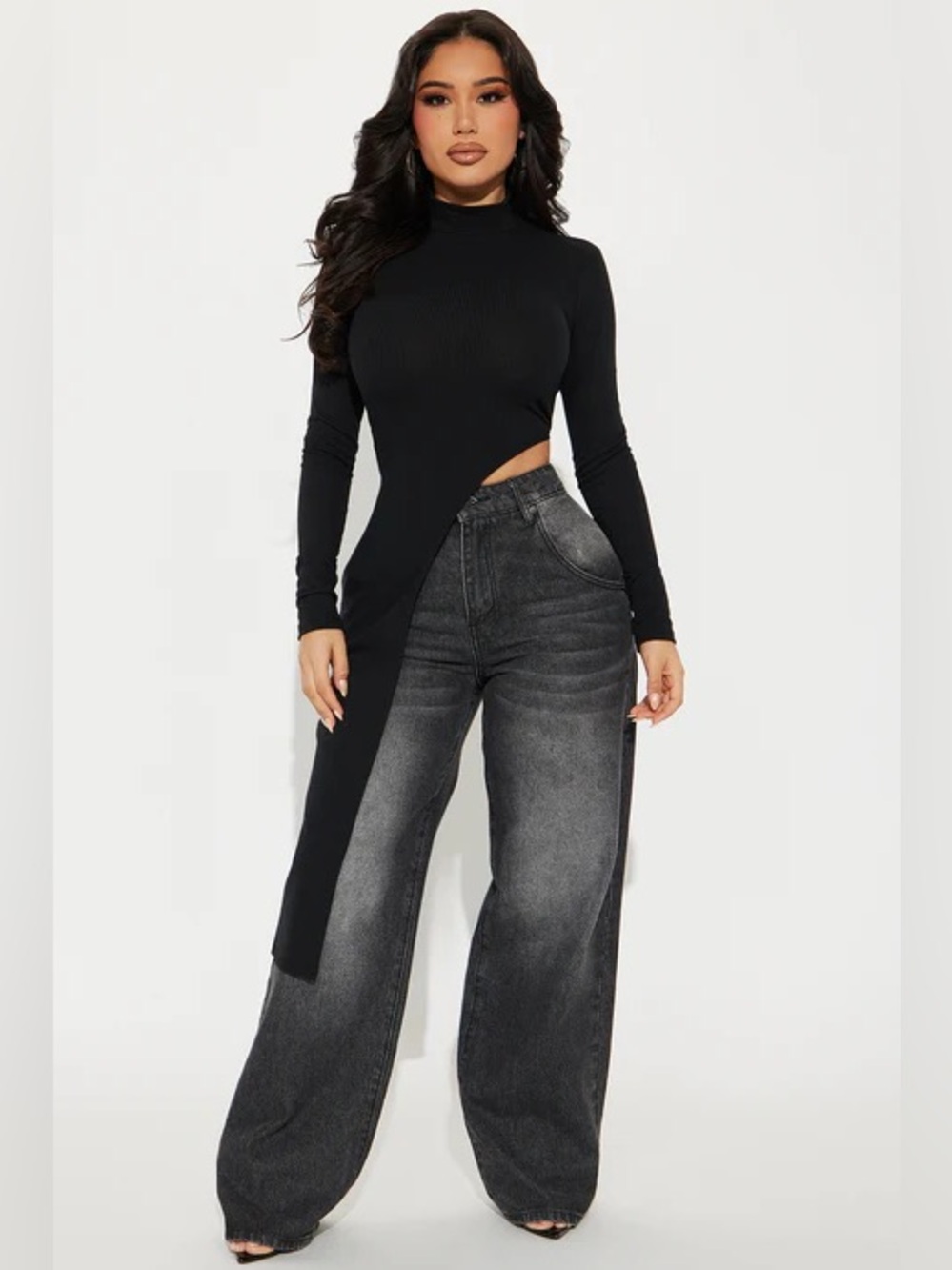 Fashion nova Hailey Asymmetrical Top - Black - S